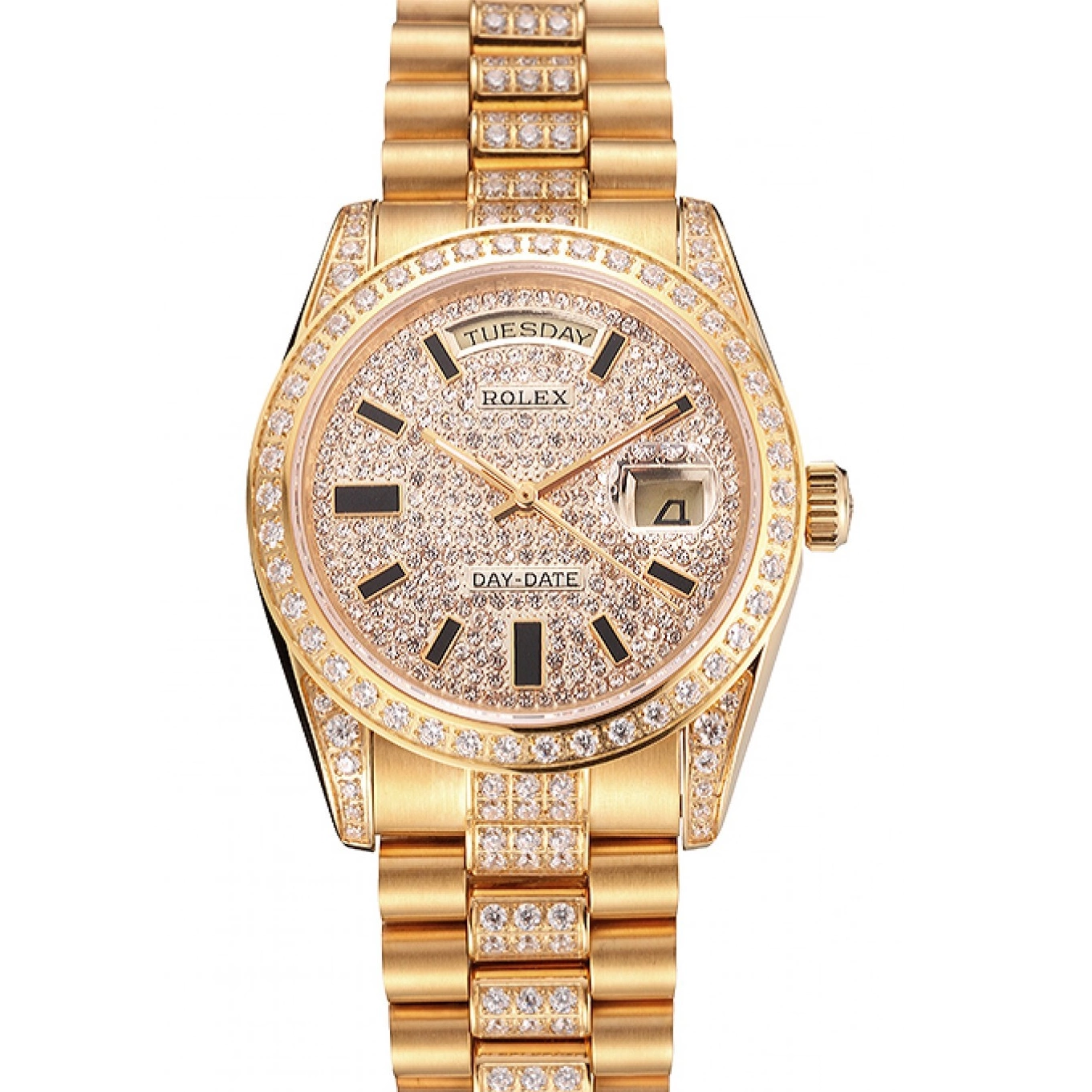 MiroTime 0825 Swiss Rolex Day Date Yellow Gold Diamond Pave